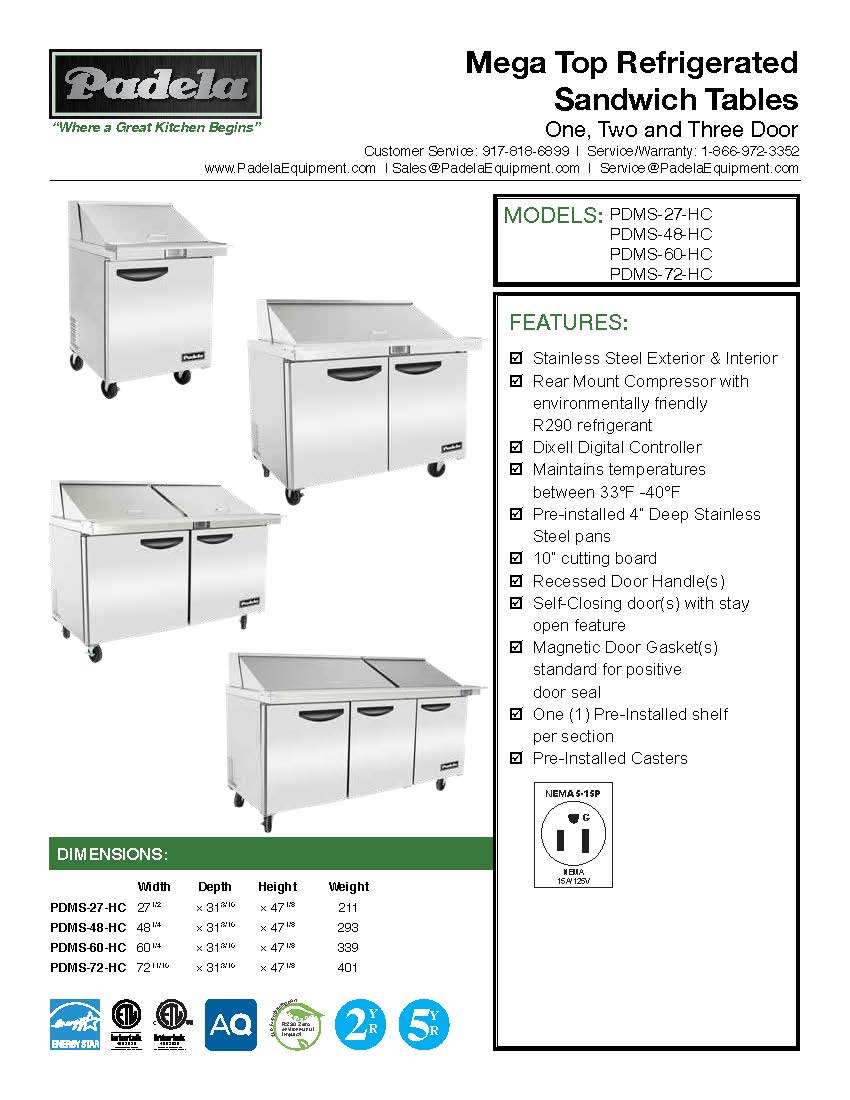 Padela, 48" Mega Top 24 Pan Prep Table - PDMS-48-HC