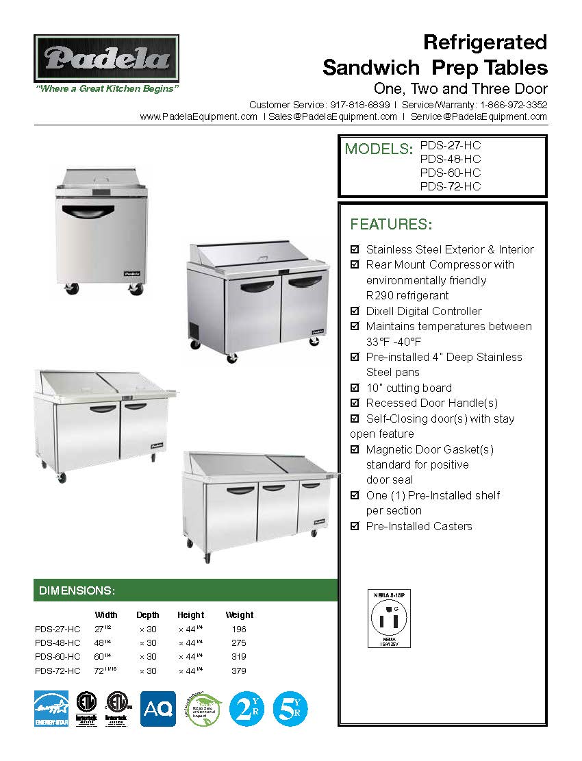 Padela, 27" Sandwich Prep Table w/Casters- PDS-27-HC