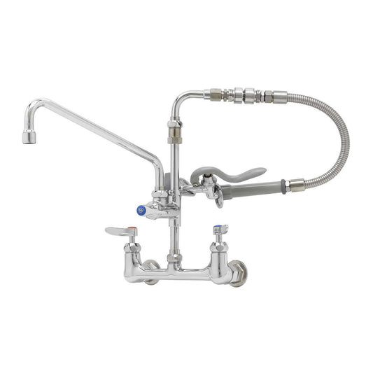 T&S Brass Wall Mount Pre-Rinse Faucet NSF Chrome Brass 8" Centers - B-0184