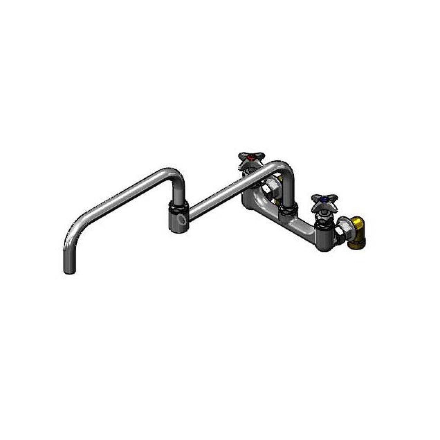 T&S Brass Big-Flo Chrome Brass Wall Mount Mixing Faucet 8" Centers 24" - B-0292