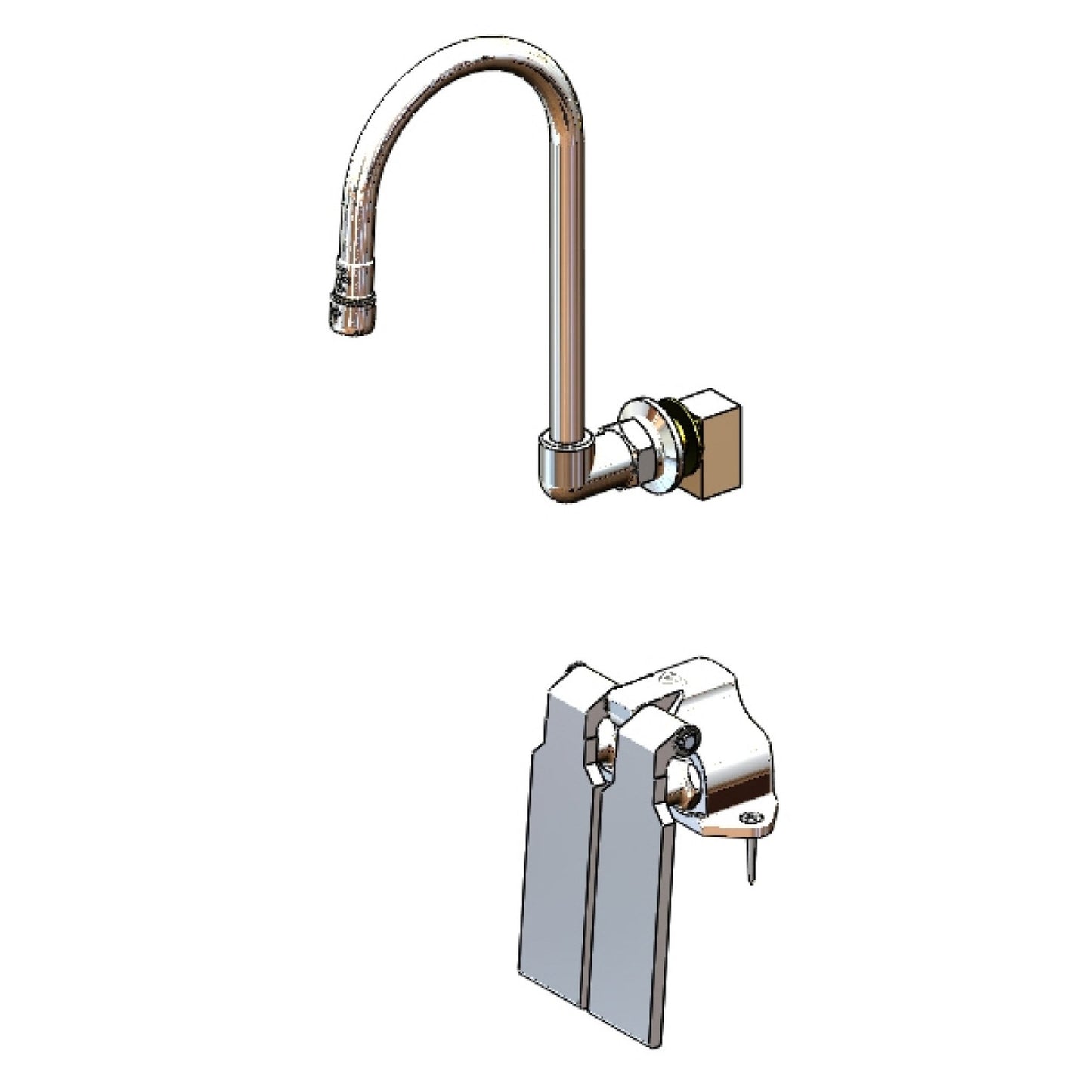 T&S Brass NSF Double Ledge-Mount Pedal Valve Brass 6" Gooseneck - B-0509-537K