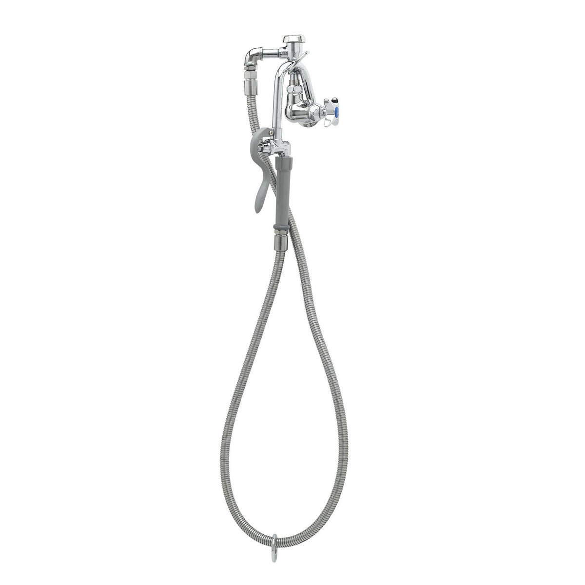 T&S Brass Wall Mount Pot & Kettle Filler NSF, Vacuum Breaker, 68" SS Hose - B-0605