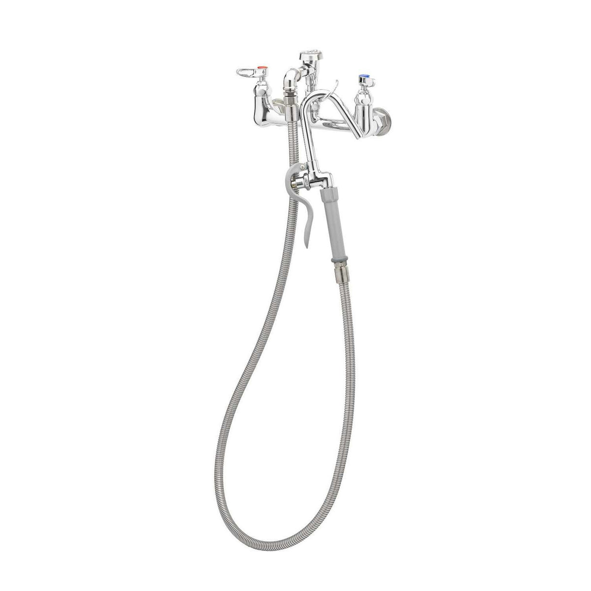 T&S Brass Wall Mount Pot Filler Chrome Brass NSF 8" Centers 68" Hose - B-0610