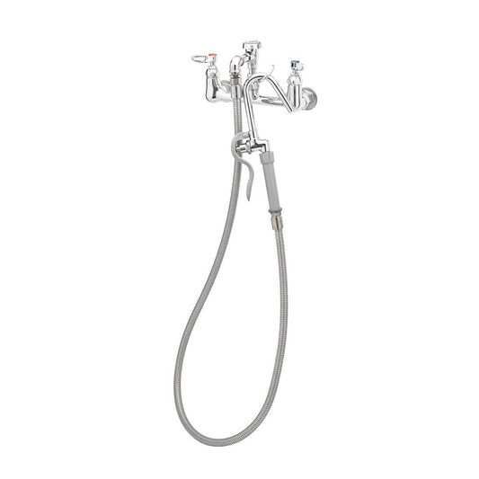 T&S Brass Wall Mount Pot Filler Chrome Brass NSF 8" Centers 68" Hose - B-0610