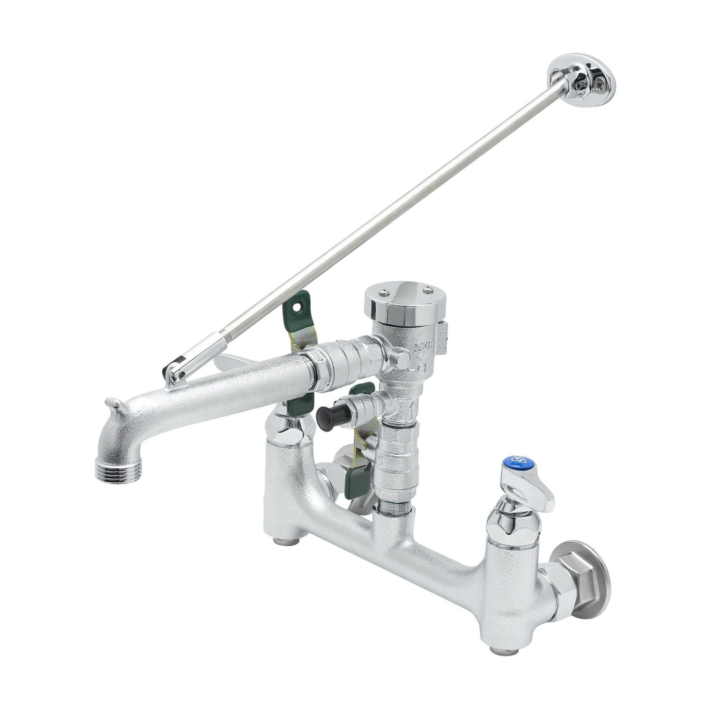 T&S Brass Service Sink Faucet Chrome Brass 8" Wall Mount NSF - B-0665-BSTR-963