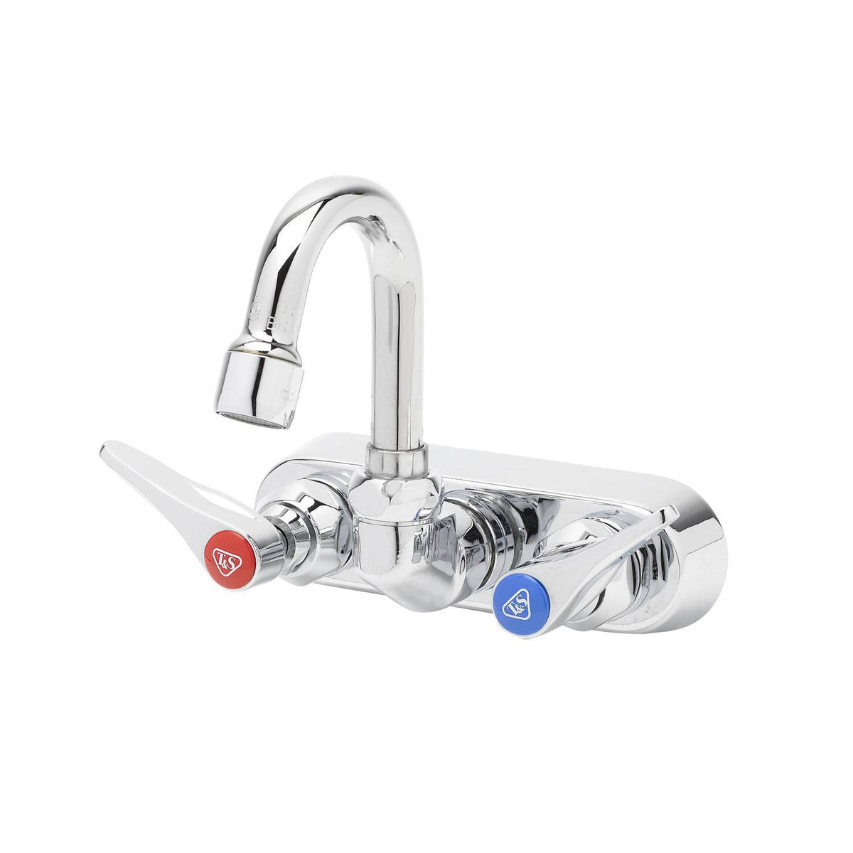 T&S Brass Chrome Workboard Faucet Wall Mount 4" Centers, 131X Swivel - B-1146-01
