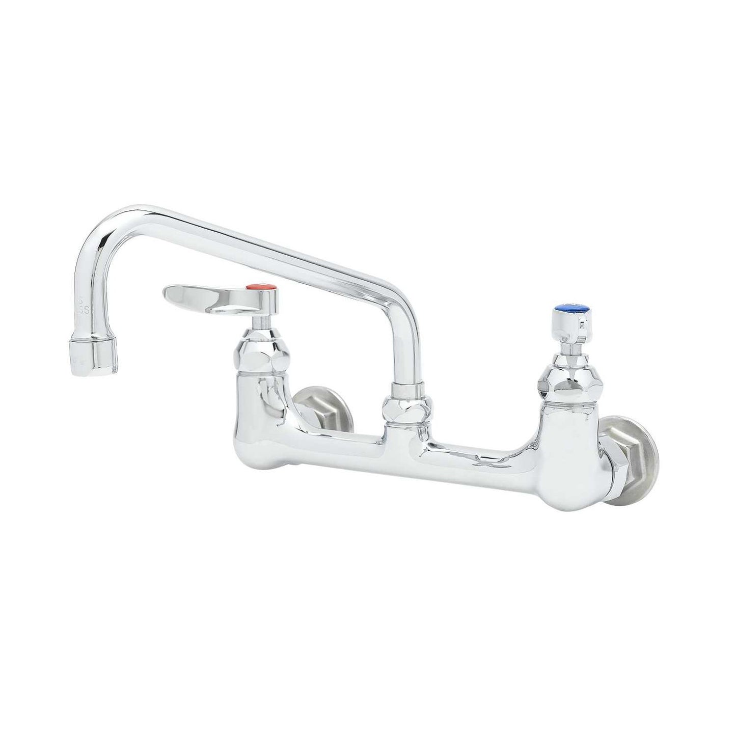 T&S Brass Double Pantry Faucet Wall Mount NSF 8" Centers 8" Swing Nozzle - B-2414