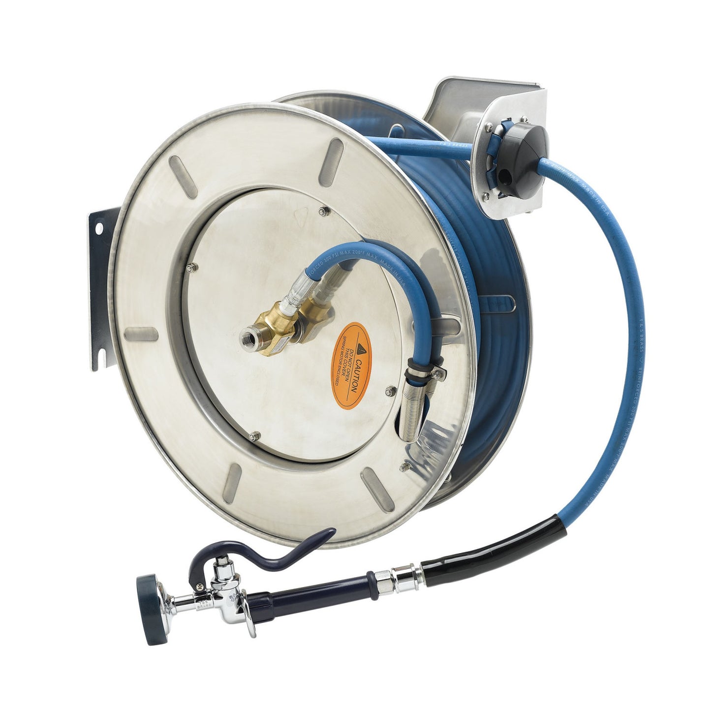 T&S Brass Open Stainless Steel Hose Reel 3/8" x 50' with EB-0107 - B-7142-01