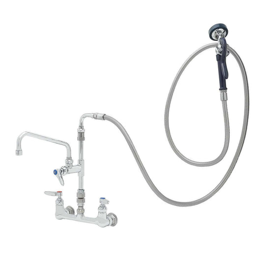 T&S Brass Pet Grooming Wall Mount Faucet 8" Centers, 96" SS Flex - P3-8WESV-08M