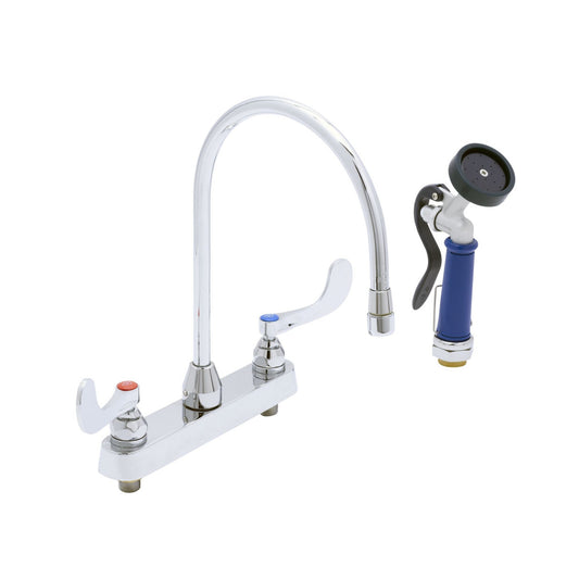 T&S Brass Chrome-Plated Brass Pet Grooming Faucet Deck Mount 8" - PG-2347-WH4-VH