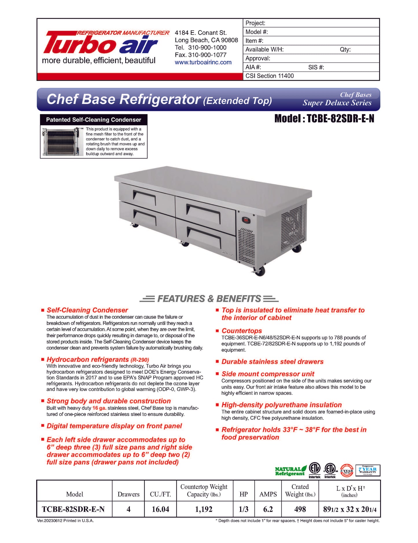 Turbo Air Equipment Stand, Refrigerated Base - TCBE-82SDR-E-N