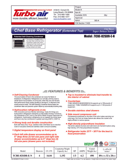 Turbo Air Equipment Stand, Refrigerated Base - TCBE-82SDR-E-N