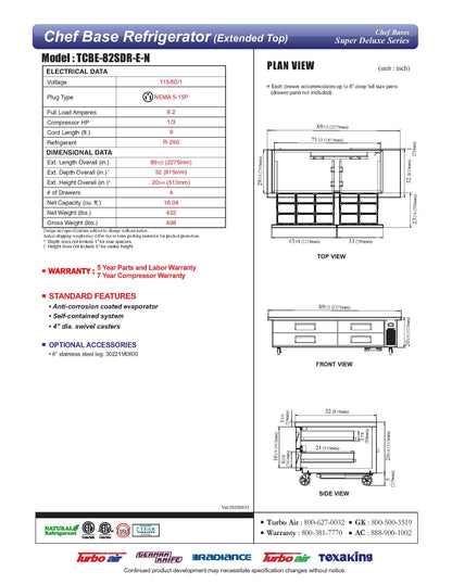 Turbo Air Equipment Stand, Refrigerated Base - TCBE-82SDR-E-N