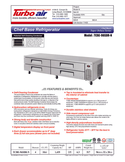 Turbo Air Equipment Stand, Refrigerated Base - TCBE-96SDR-N