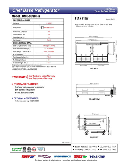 Turbo Air Equipment Stand, Refrigerated Base - TCBE-96SDR-N