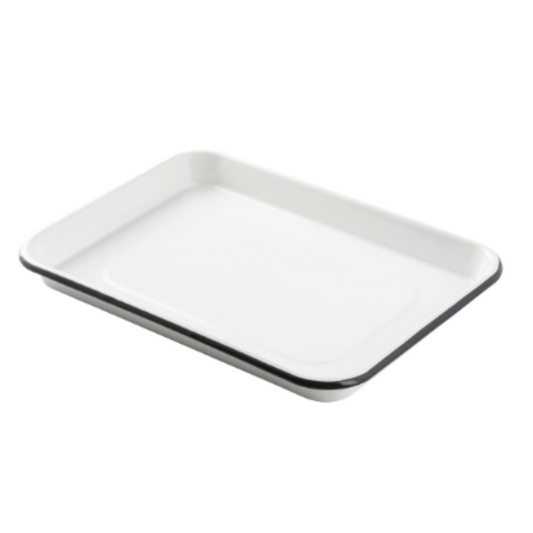 TableCraft Sheet Pan, 1/4 Size, 13" x 9-1/2" x 1-1/8", White with Black Rim, Enamel - 10347