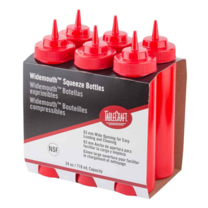 TableCraft Wide‑Mouth Squeeze Bottle Red 24 oz Pack of 6 - C12463K