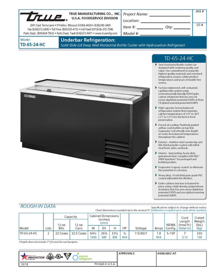 TRUE Horizontal Bottle Cooler, 64 - 1/2" Black - TD-65-24-HC