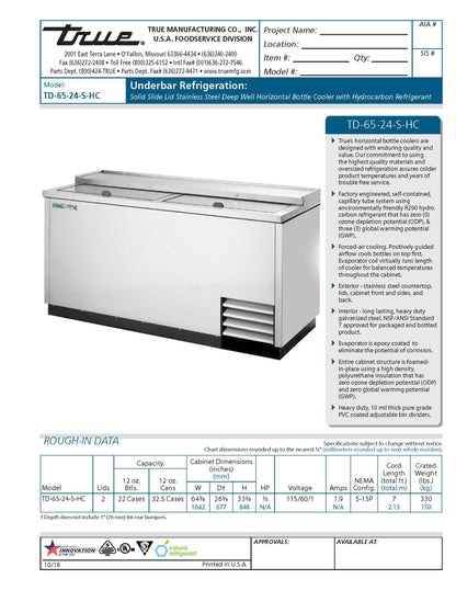 TRUE Horizontal Bottle Cooler, 64 - 5/8" Stainless Steel - TD-65-24-S-HC