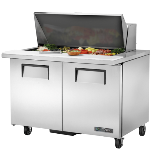 TRUE Refrigerator, Mega Top Sandwich Prep Table 48" 2 Section, 18 Pan - TSSU-48-18M-B-HC