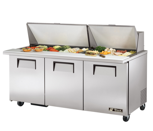 TRUE Refrigerator, Mega Top Sandwich Prep Table 72" 3 Section, 30 Pan - TSSU-72-30M-B-ST-HC