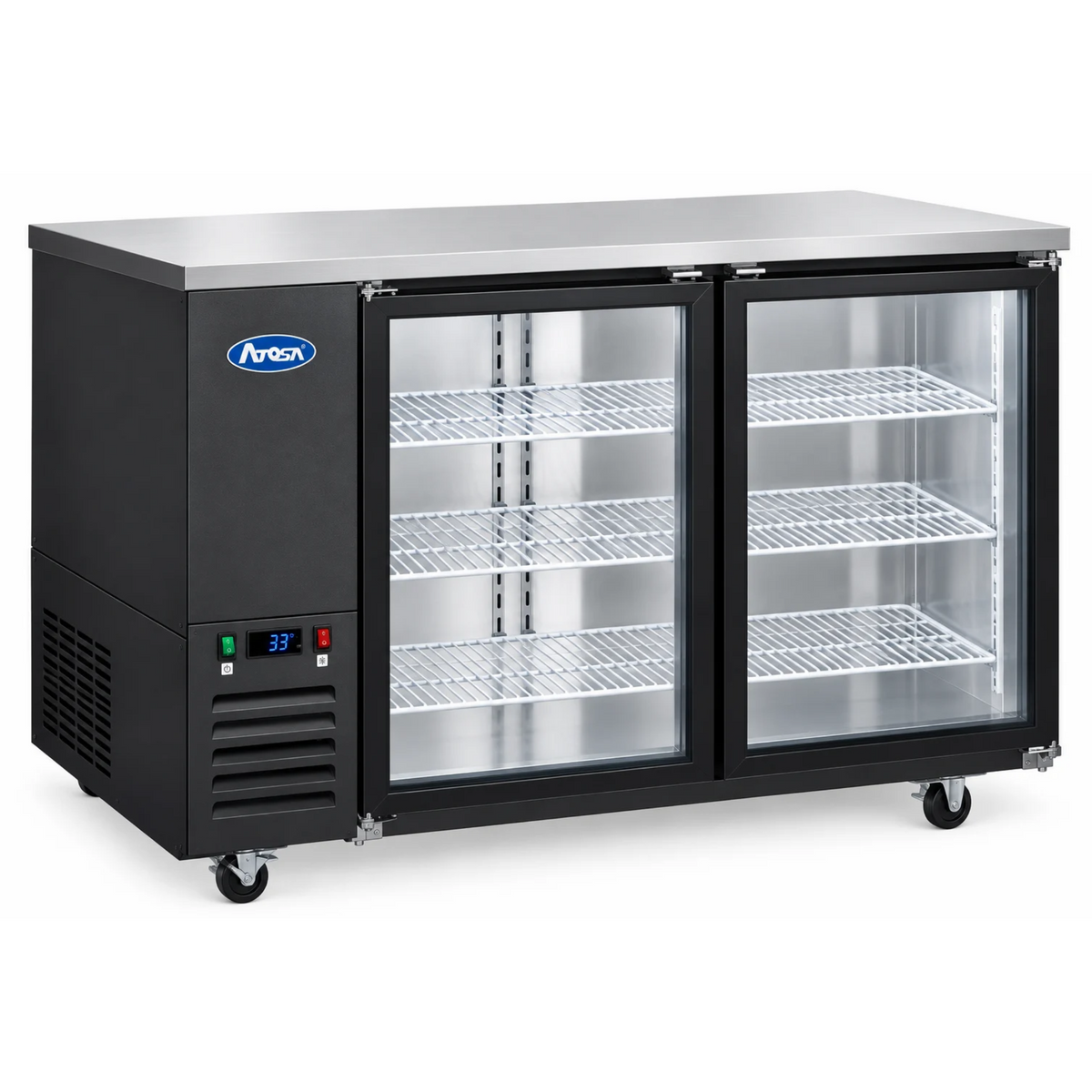 Atosa Black Back Bar Cooler 2 Glass Doors 57.75" - 15 Cu. Ft. - SBB59GGRAUS2