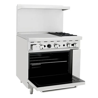 Atosa CookRite 36" Combination Gas Range Stainless Steel 2 Burners - AGR-2B24GL