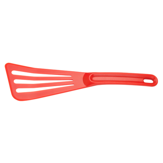 Mercer Culinary Hell's Tools High-Temperature Nylon Red Slotted Spatula 3.5" x 12" - M35110RD