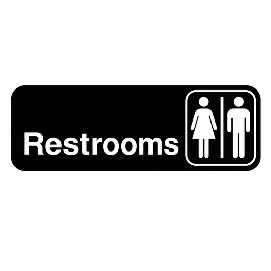 Vollrath Traex Restrooms Plastic Sign White on Black 3" x 9" - 4517