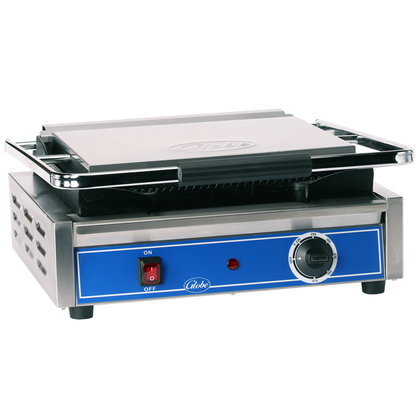 Globe Cast Iron Grooved Electric Panini Sandwich Grill 14x10" NSF - GPG1410