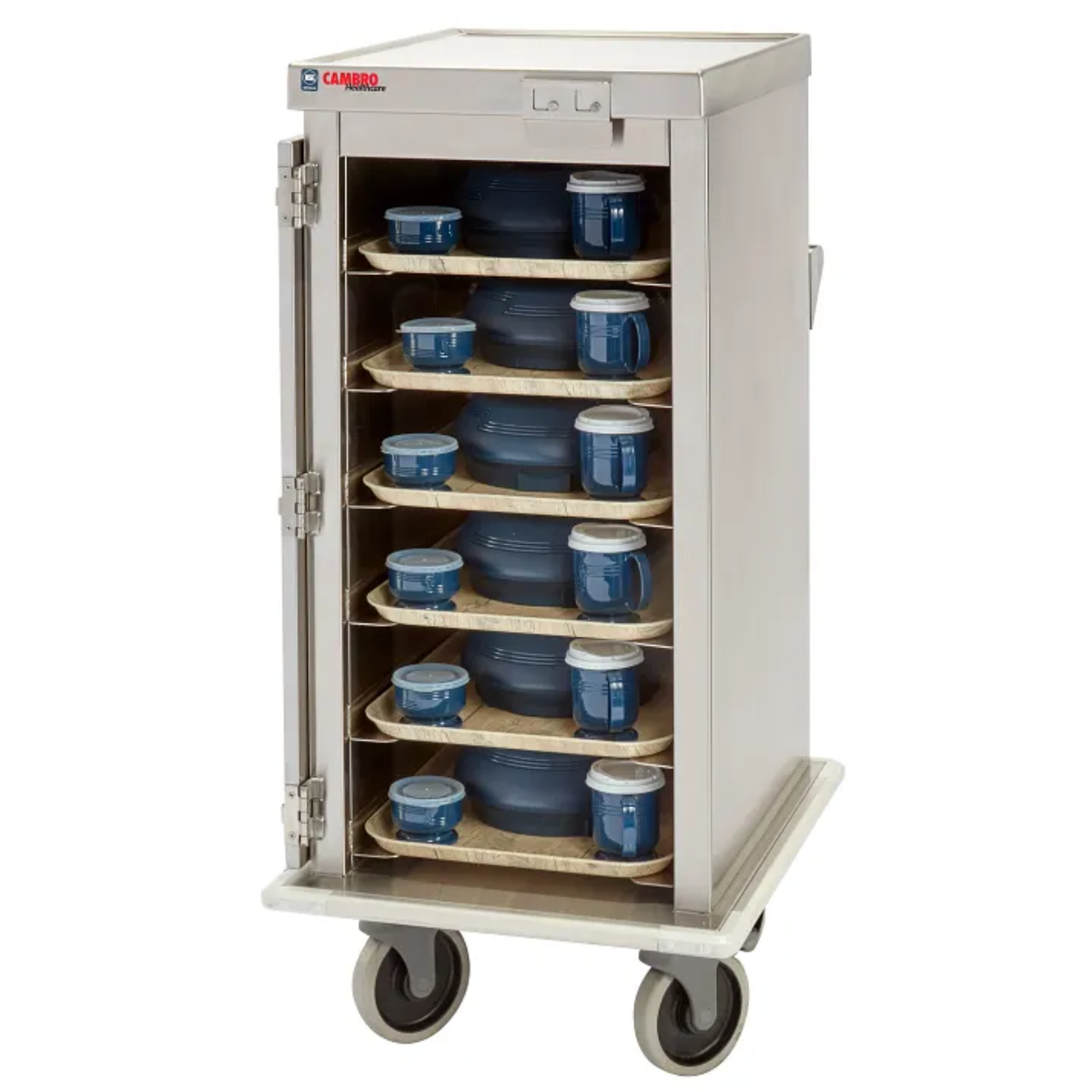 Cambro ProServe Stainless Steel Meal Delivery Cart with Top Rail, 6 Tray, 15" x 20" – MDS1520T6R000