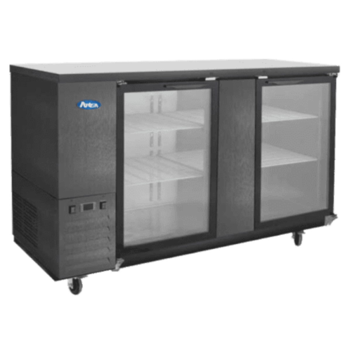 Atosa Back Bar Cooler Black Shallow Depth 2 Glass Doors 69" SBB69GGRAUS2