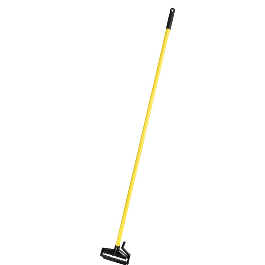 Quik-Release Mop Handle, 60" long, 1" dia., hinged gripper bites, flexible plastic head, fiberglass, blue - 3205