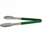 Spring Tongs Scalloped 12" Stainless Steel Green - T12P-GR