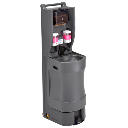 Cambro Mobile Hand Wash Station Charcoal with 2 Soap Dispensers & 1 Paper Towel Dispenser - MHWS18615