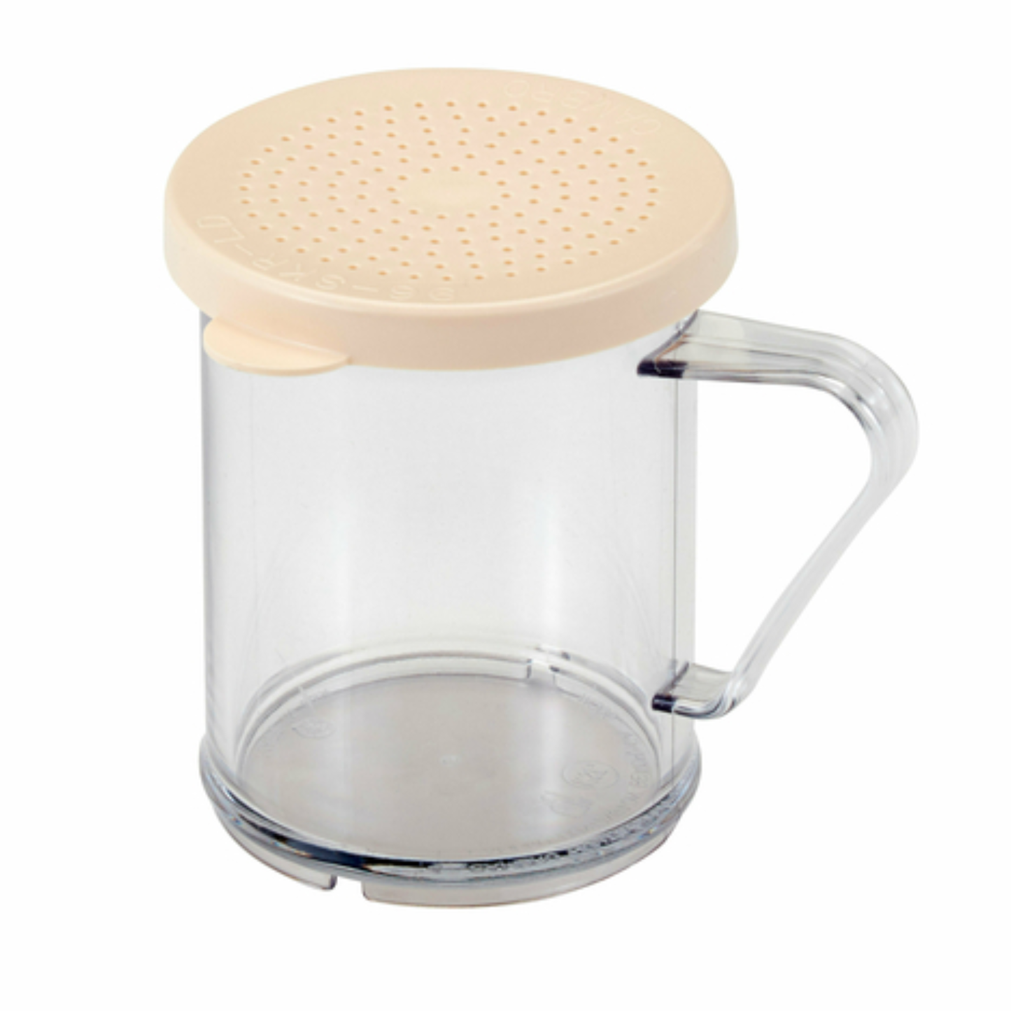 Cambro Camwear Dredge/Shaker 10 oz Clear with Beige Salt & Pepper Lid - 96SKRD135