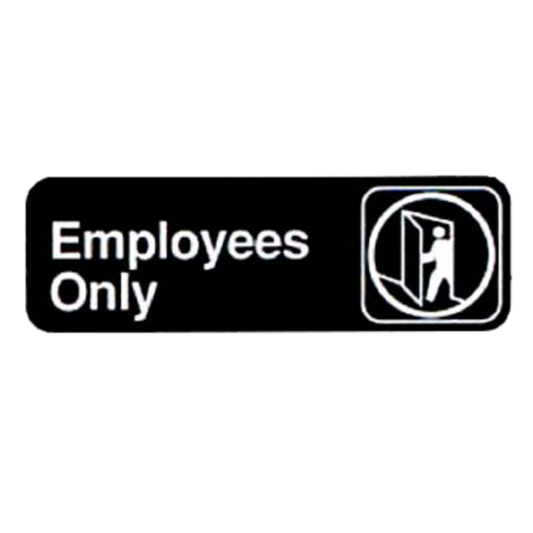 Vollrath Employees Only Plastic Sign White on Black 3" x 9" - 4506
