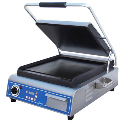Globe Deluxe Panini Sandwich Grill Cast Iron Grooved Plates NSF 14x14" - GPG14D