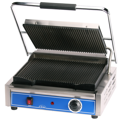 Globe Cast Iron Grooved Electric Panini Sandwich Grill 14x10" NSF - GPG1410