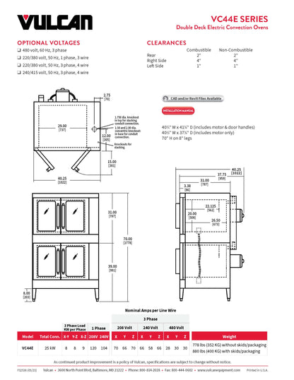 Vulcan Oven, Convection 2 Full Size Large Depth - Electric - VC44ED-208