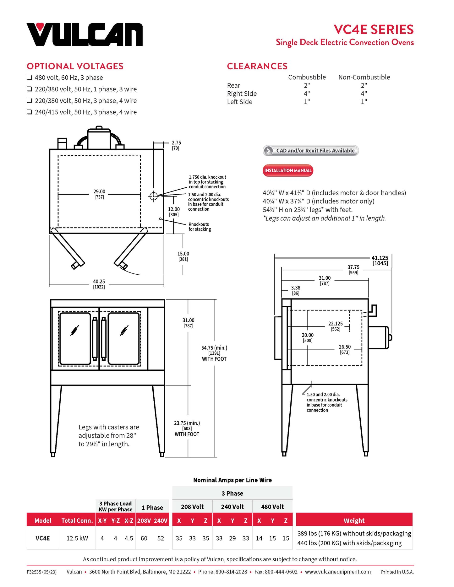 Vulcan Single Deck Full Size Electric Convection Oven - 208V - VC4ED-11D1