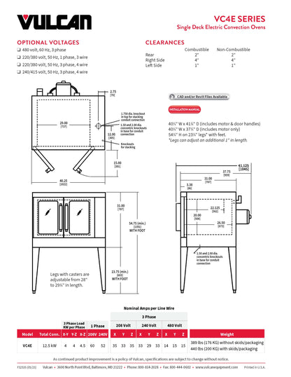 Vulcan Single Deck Full Size Electric Convection Oven - 240V - VC4ED-12D1