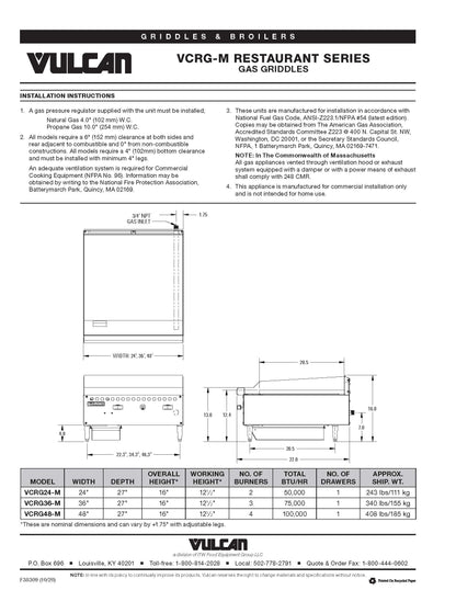 Vulcan 36" Gas Griddle 1" Plate Natural Gas - VCRG36-M