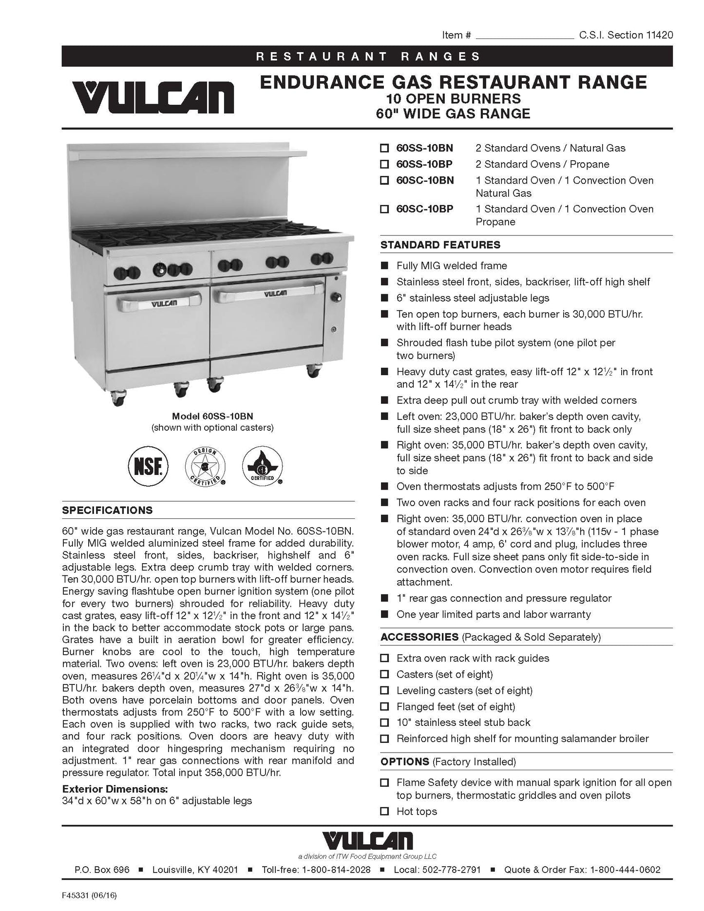 Vulcan Range 60", Natural Gas - 60SS-10BN