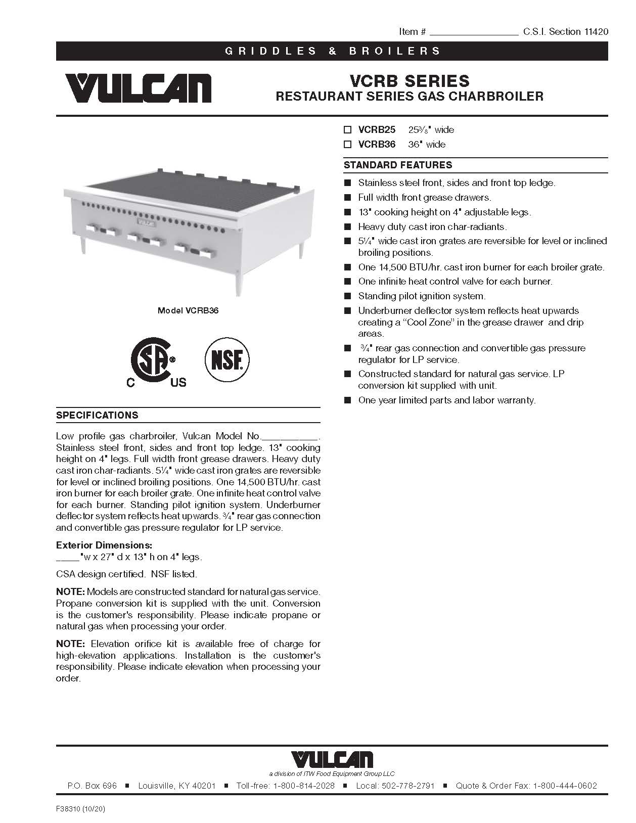 Vulcan 36" Broiler Natural Gas - VCRB36