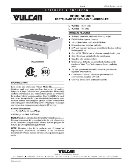 Vulcan 36" Broiler Natural Gas - VCRB36