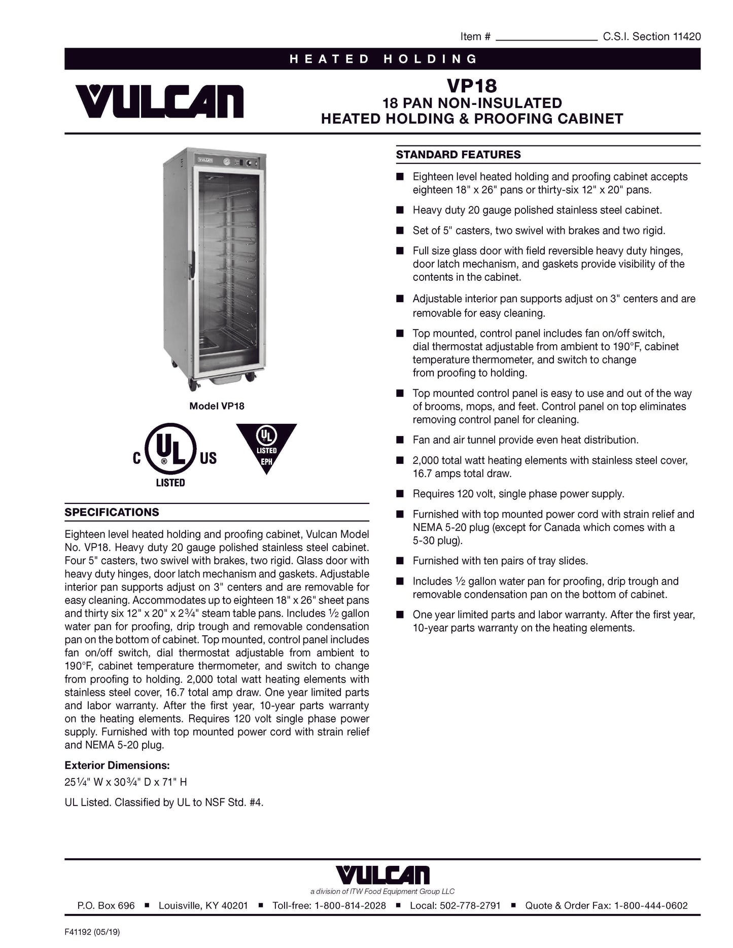 Vulcan Heated Holding Proofing Cabinet, Mobile - VP18-1M3ZN