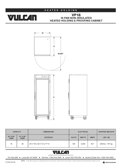 Vulcan Heated Holding Proofing Cabinet, Mobile - VP18-1M3ZN