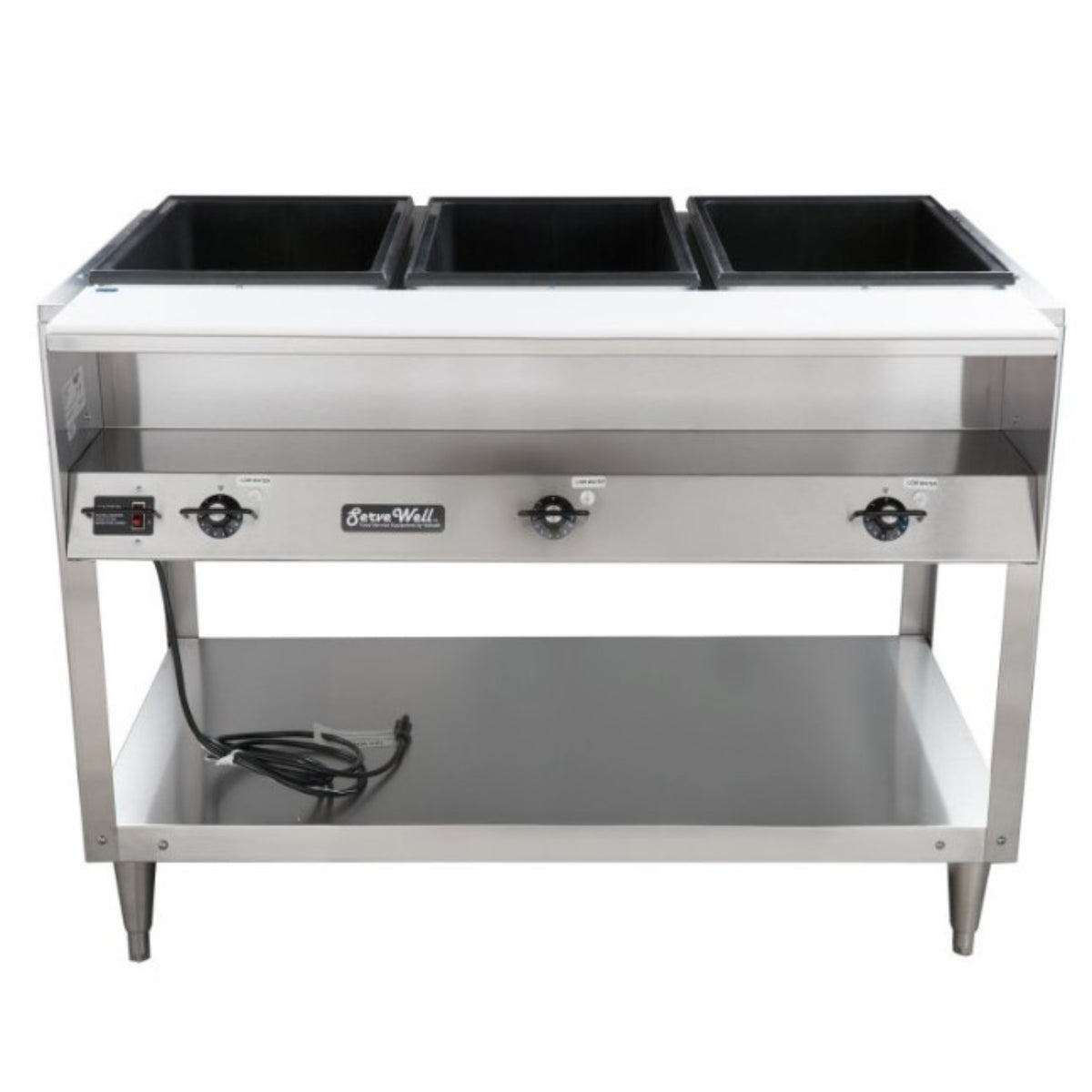 Vollrath ServeWell Hot Food Serving Counter/Table 3 Wells with Casters - 38003