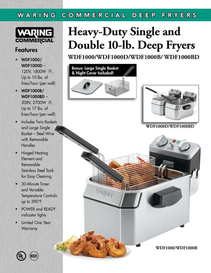 Waring Fryer, Deep Fryer, Countertop 10lb Fat Capacity - 120V - WDF1000